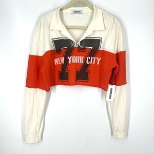Daydreamer New York City 77 Rugby Polo Long Sleeve Crop Top NWT